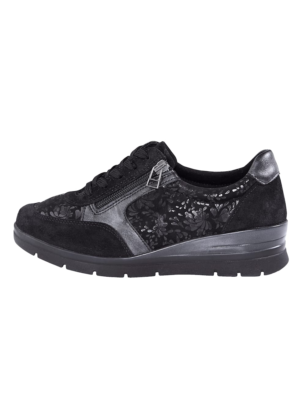 Vamos Schnurschuh mit floralen Details - Schwarz