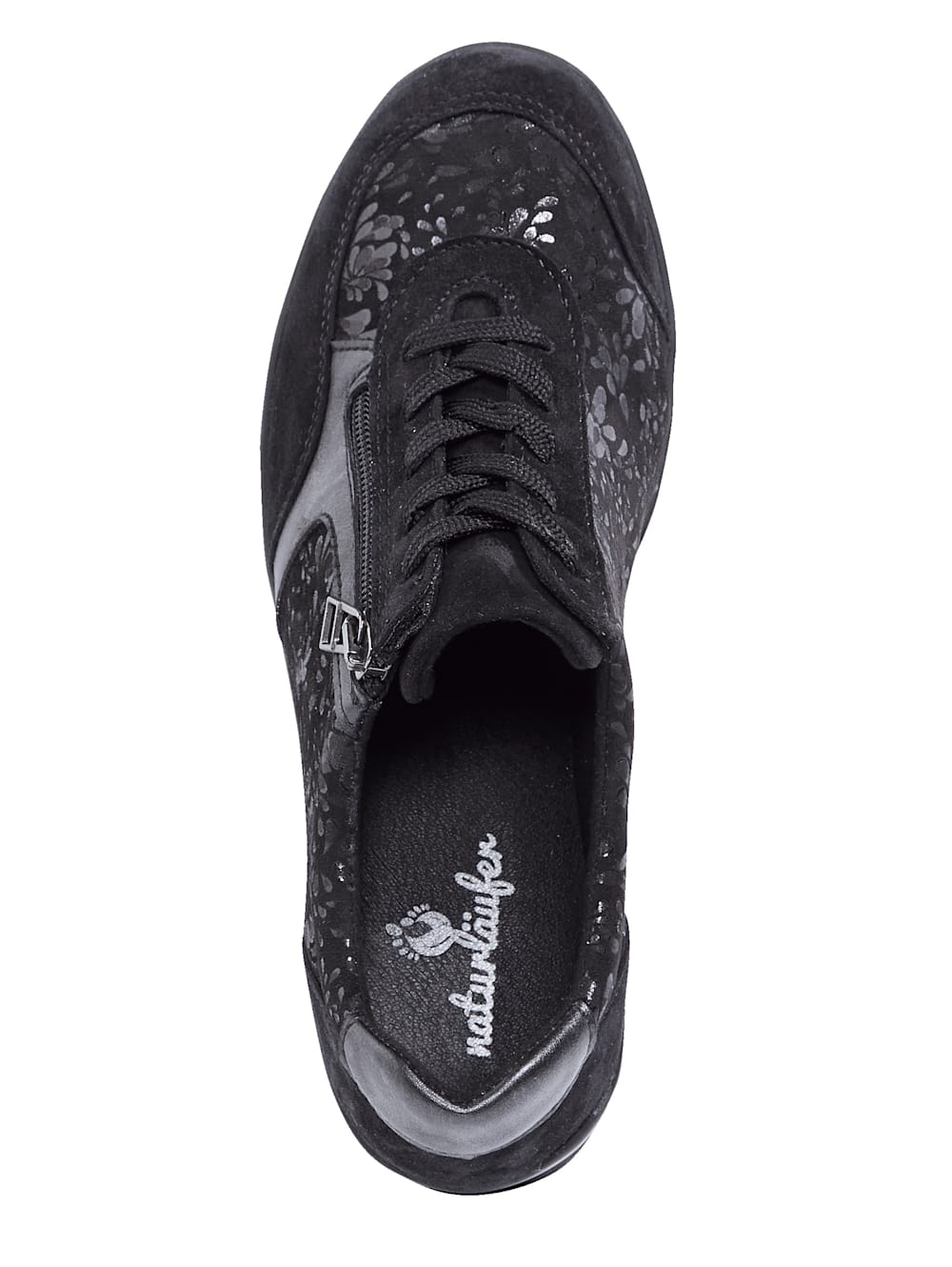 Vamos Schnurschuh mit floralen Details - Schwarz