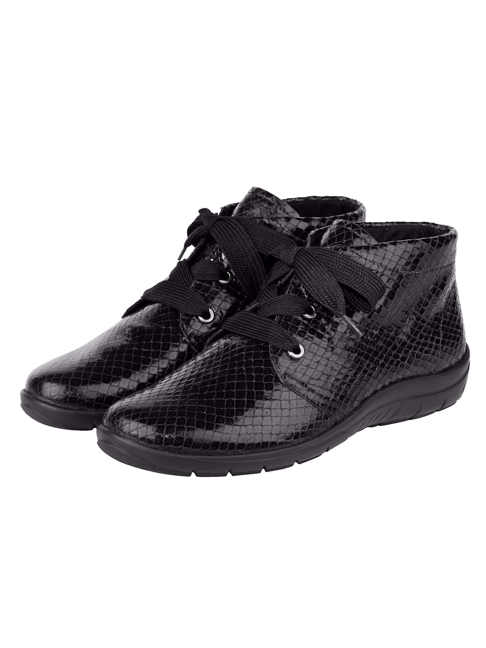 Vamos Schnurstiefelette aus weichem Leder - Schwarz