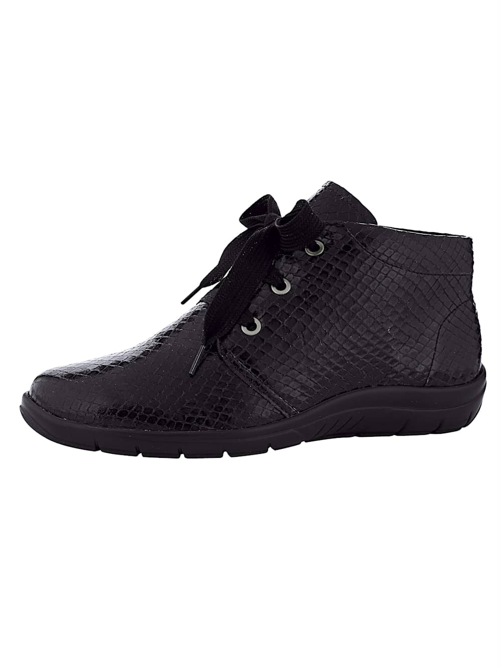 Vamos Schnurstiefelette aus weichem Leder - Schwarz