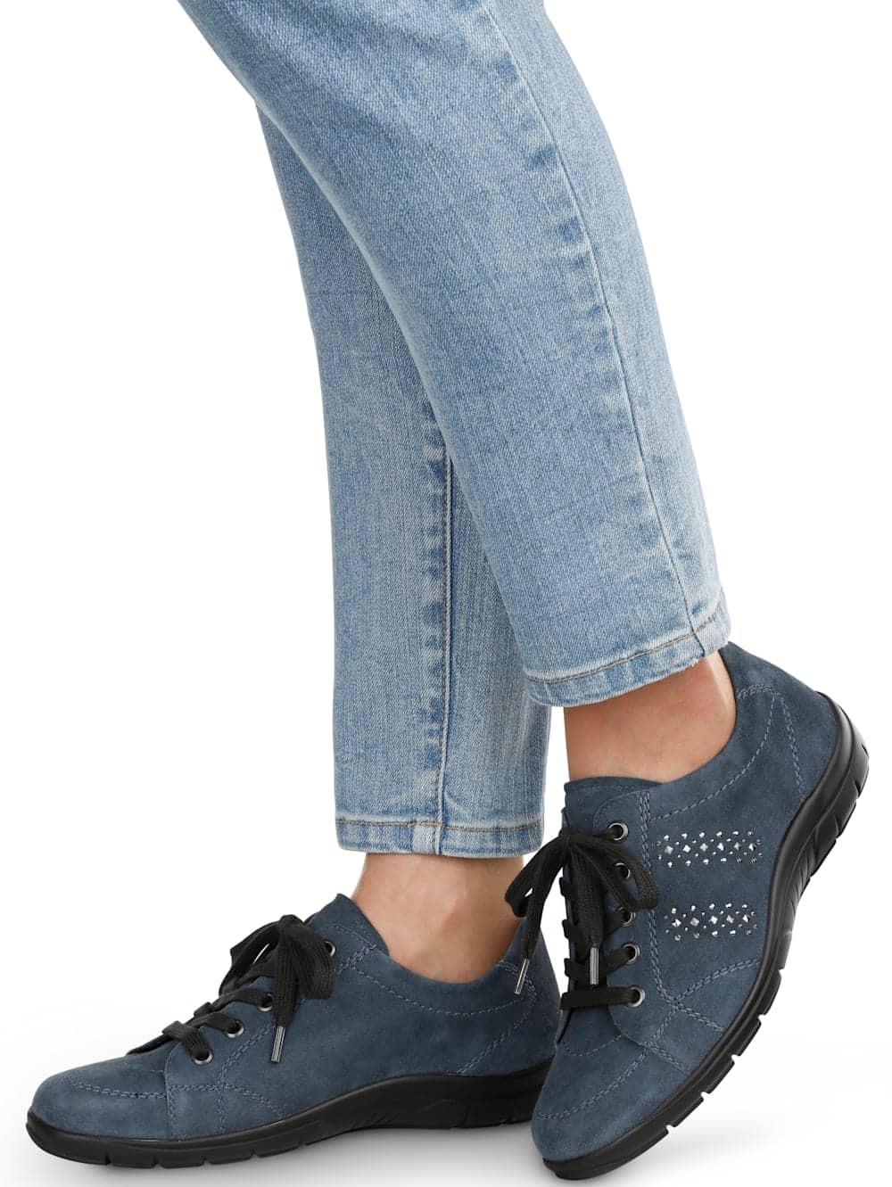 Vamos Schnurschuh aus hochwertigem Veloursleder - Blau