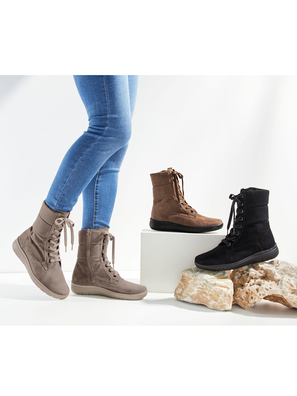 Vamos Schnurstiefelette mit Luftpolsterlaufsohle - Cognac
