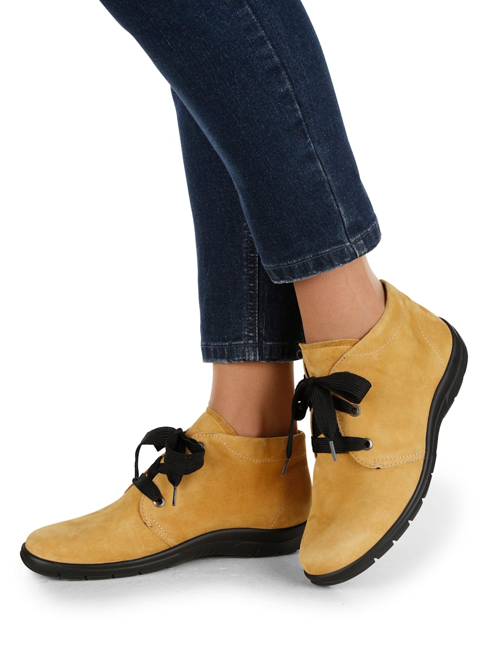 Vamos Schnurstiefelette aus weichem Leder - Gelb