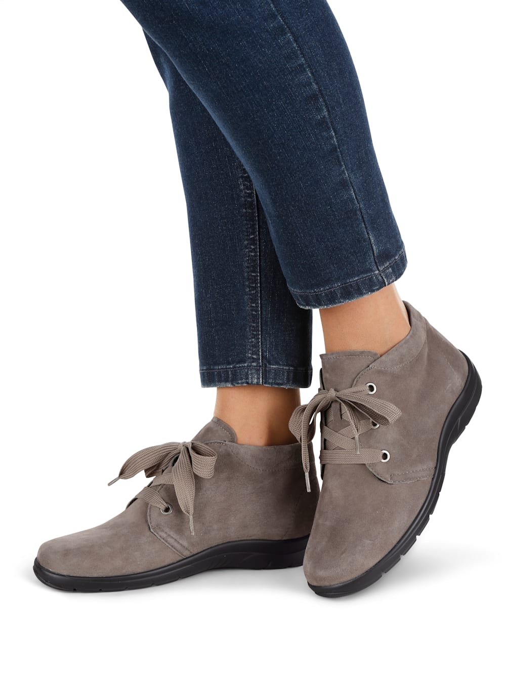 Vamos Schnurstiefelette aus weichem Leder - Taupe