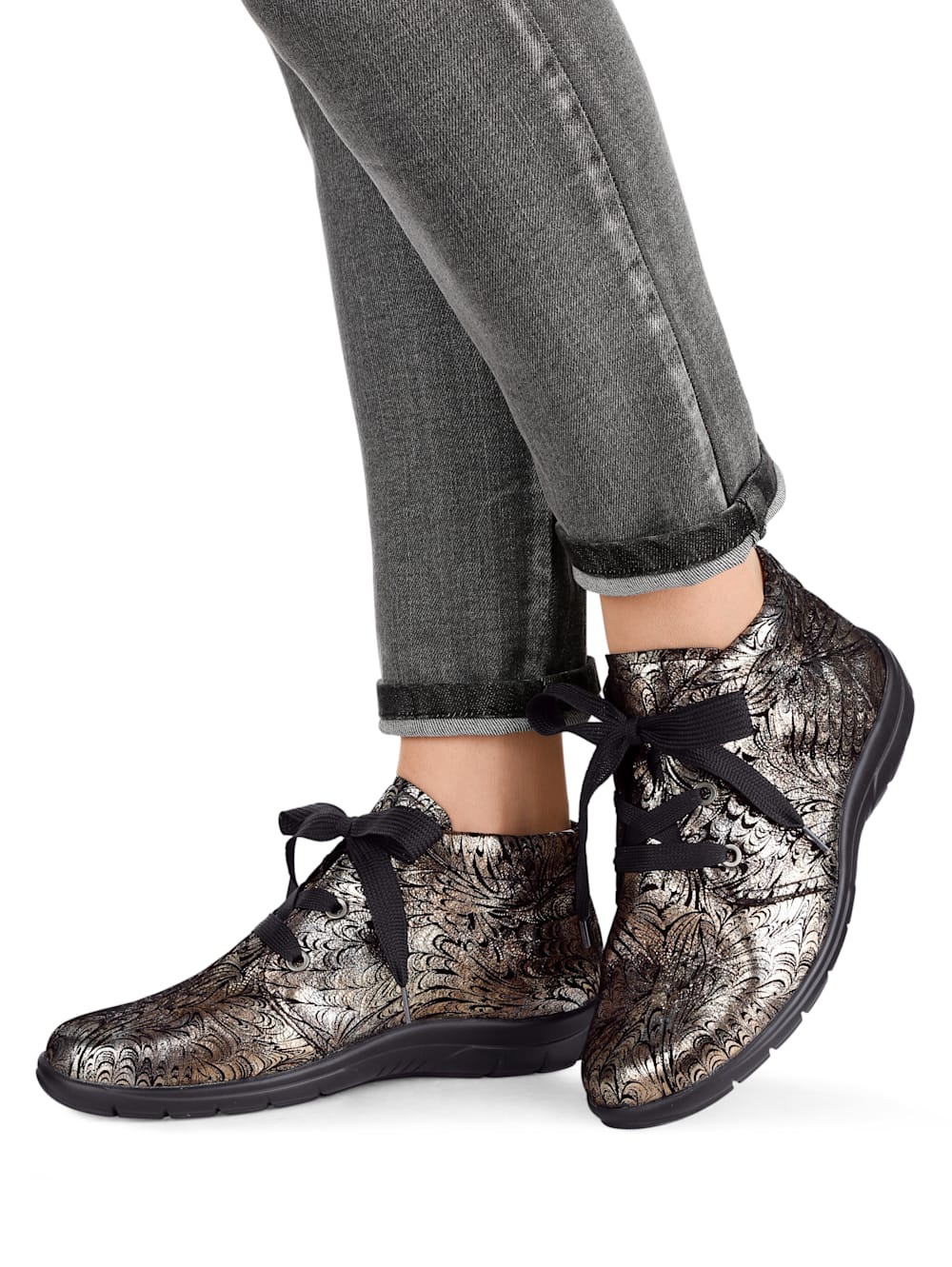 Vamos Schnurstiefelette aus weichem Leder - Goldfarben