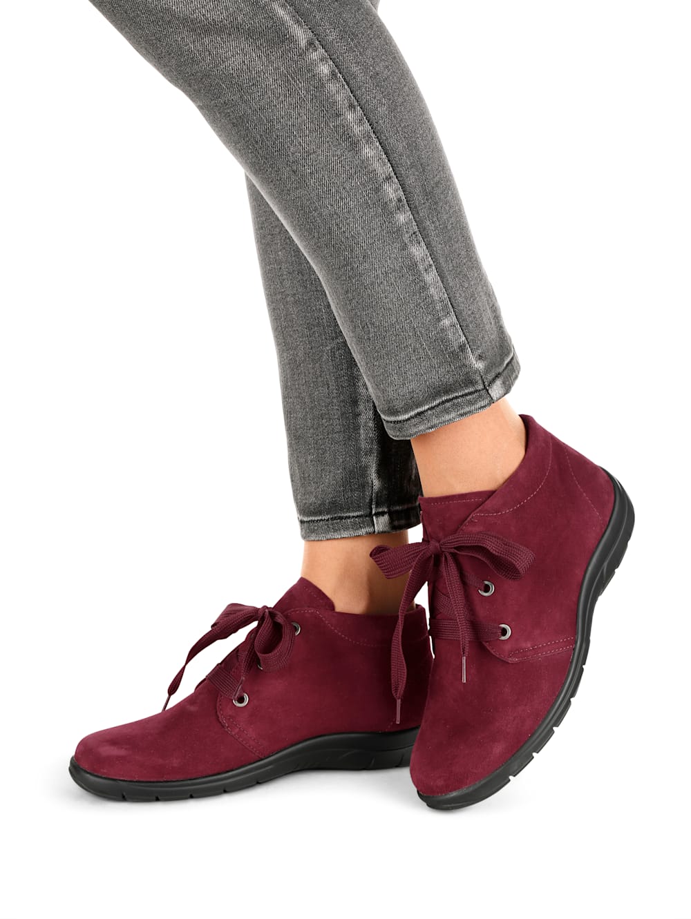 Vamos Schnurstiefelette aus weichem Leder - Bordeaux
