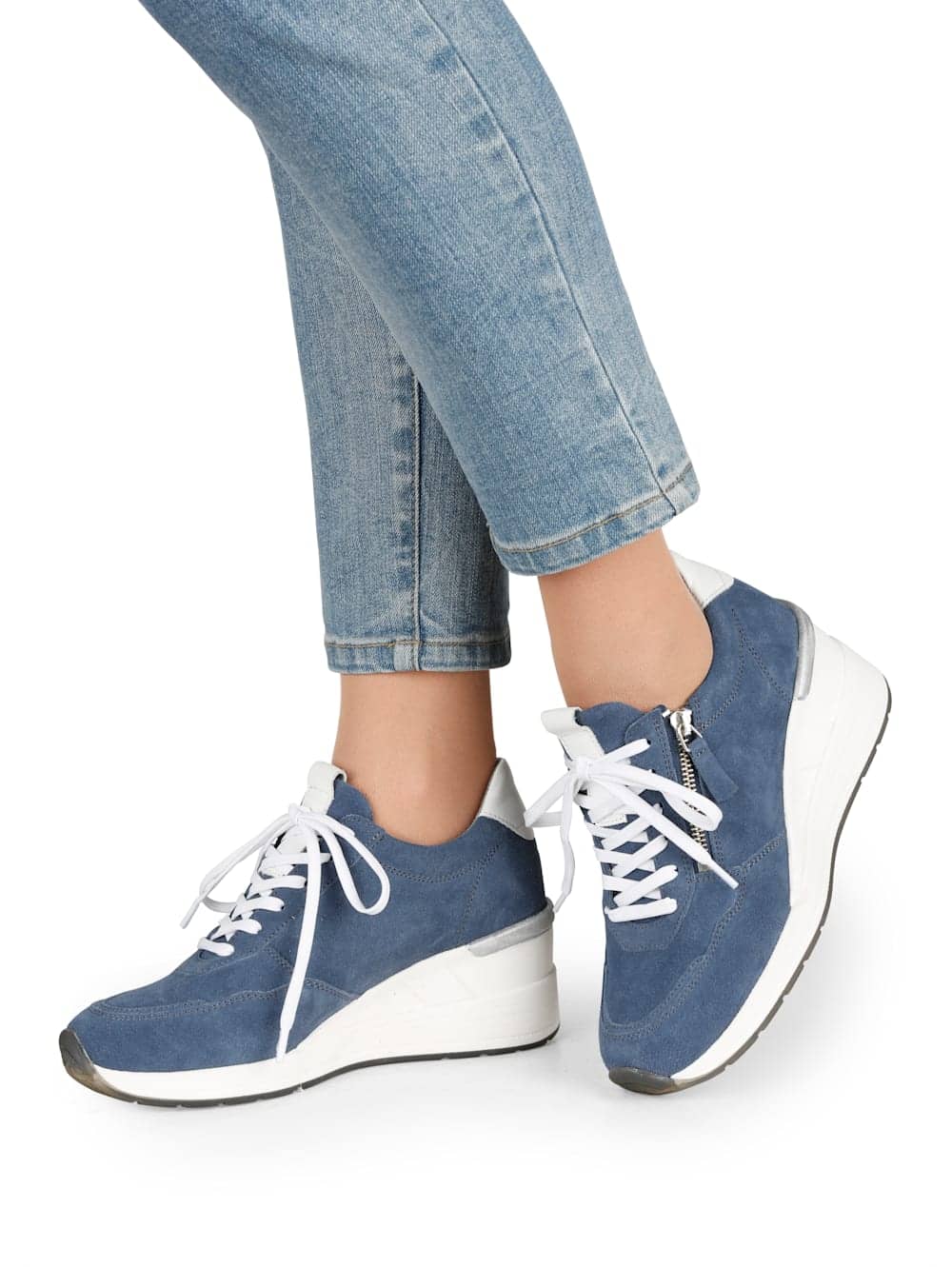 Vamos Schnurschuh mit extra hohem Keilabsatz - Blau