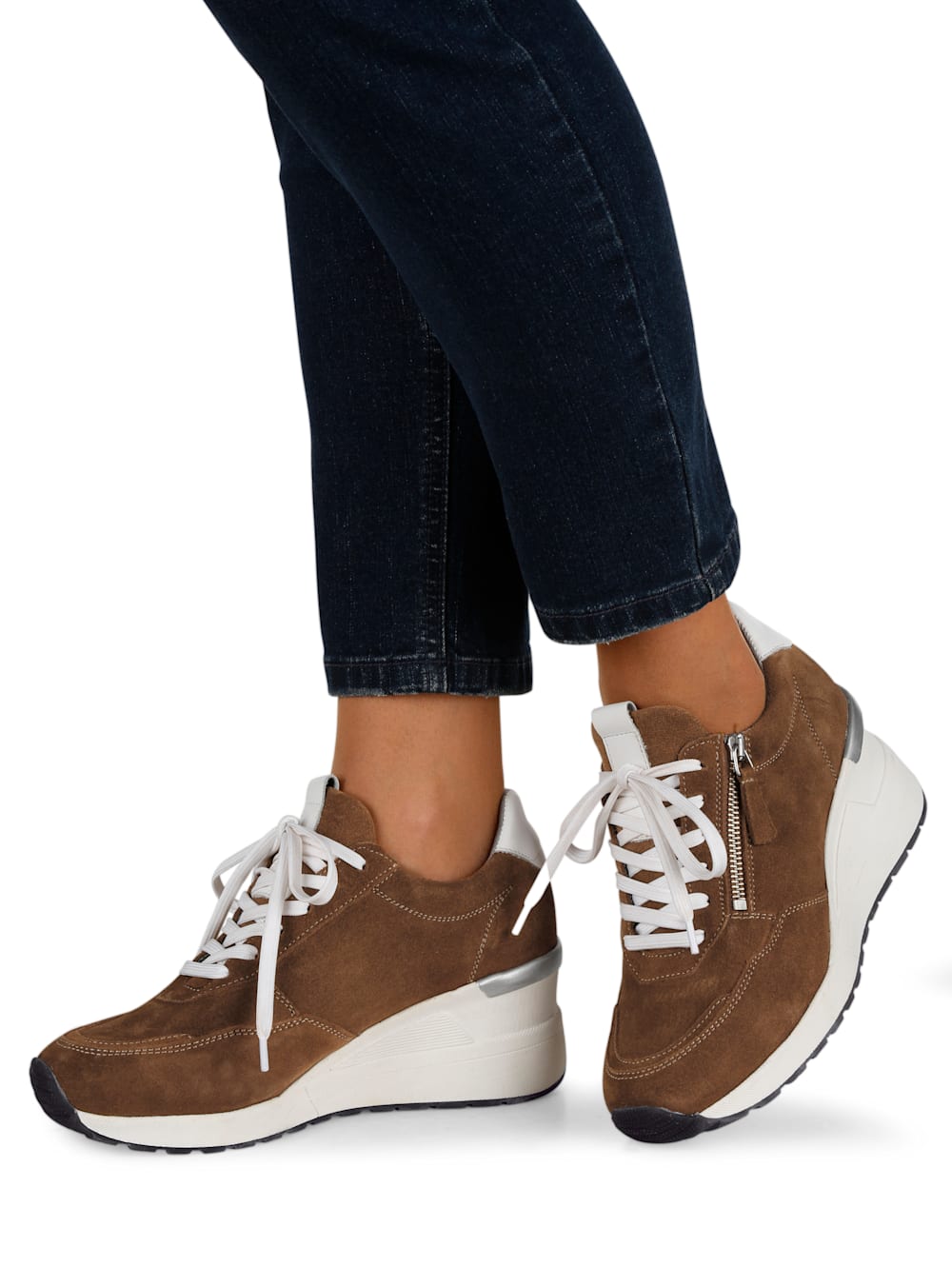 Vamos Schnurschuh mit extra hohem Keilabsatz - Cognac