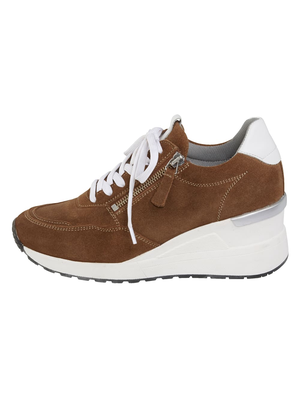Vamos Schnurschuh mit extra hohem Keilabsatz - Cognac