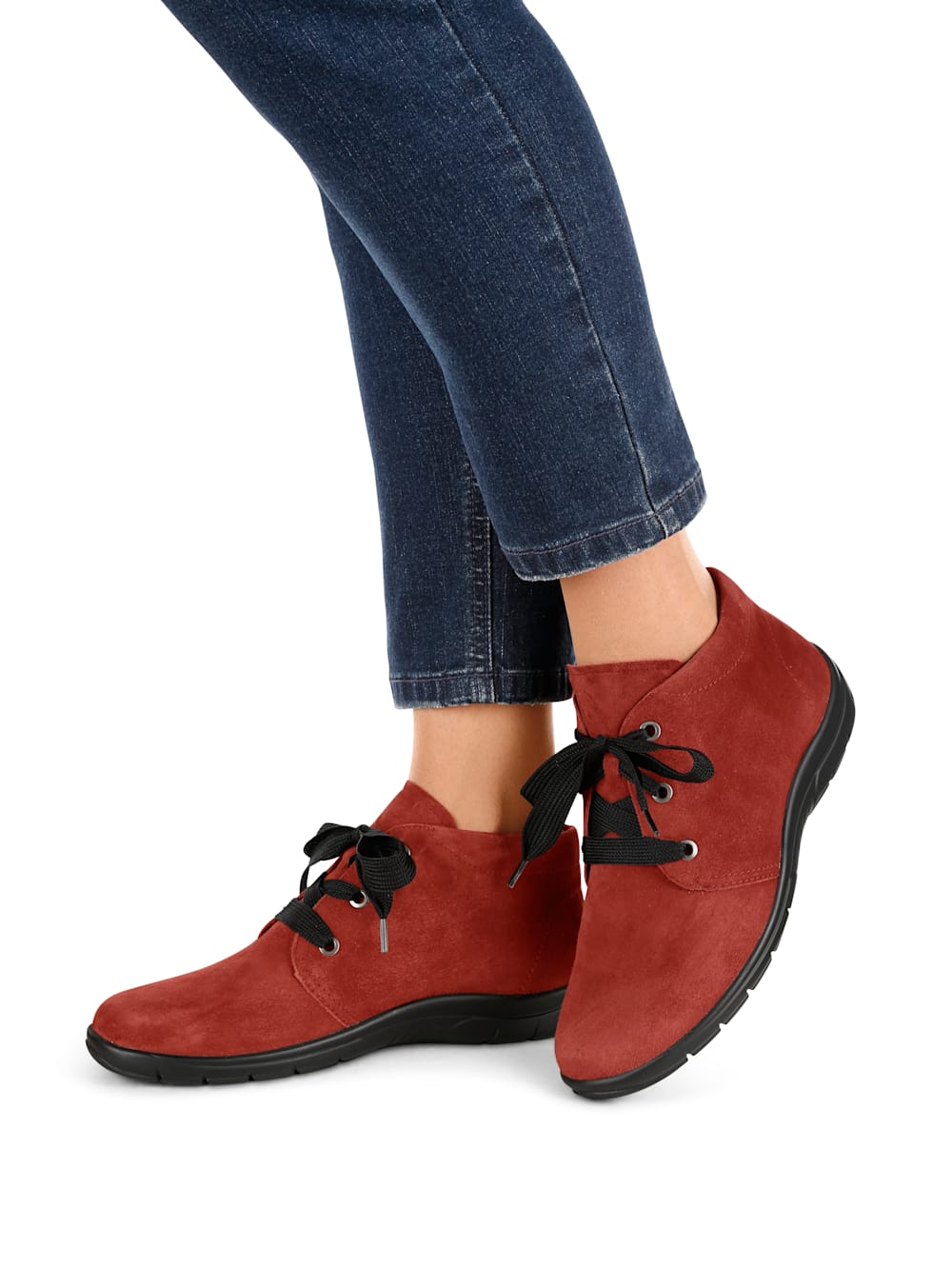 Vamos Schnurstiefelette aus weichem Leder - Rot
