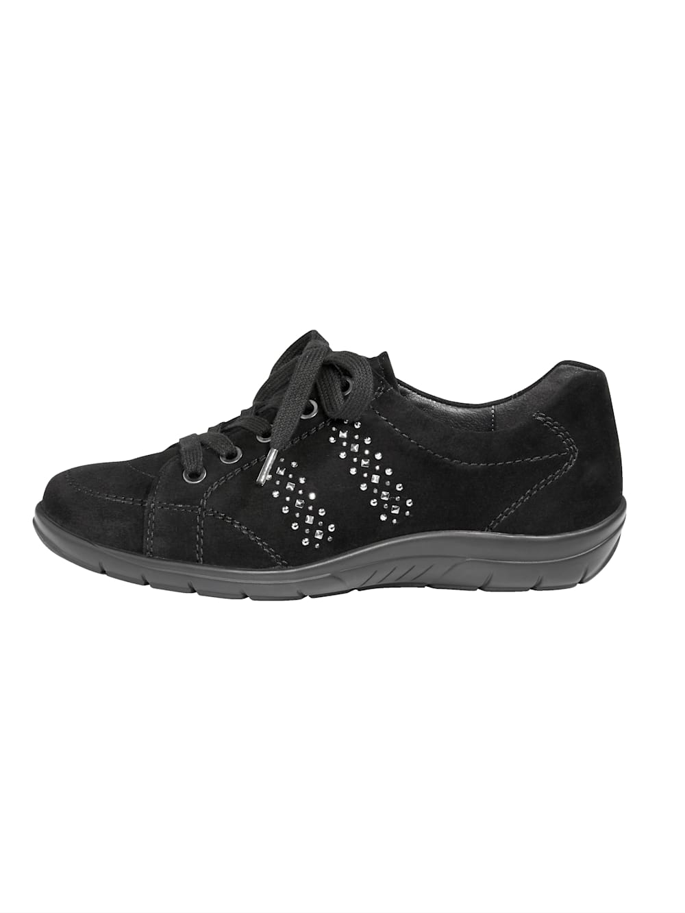 Vamos Schnurschuh aus hochwertigem Veloursleder - Schwarz