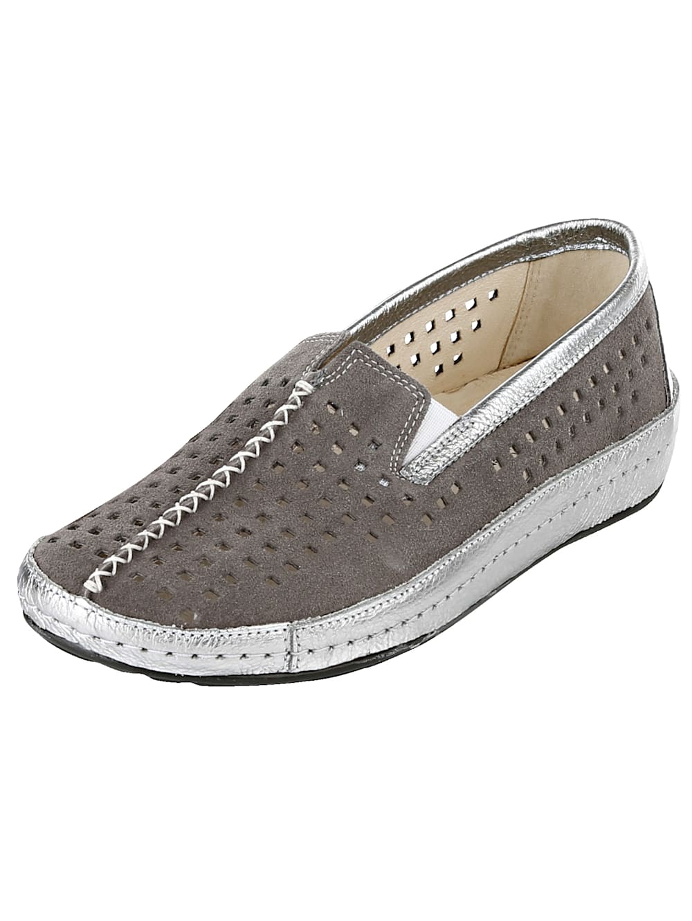 Vamos Slipper mit sommerlicher Perforation - Silberfarben