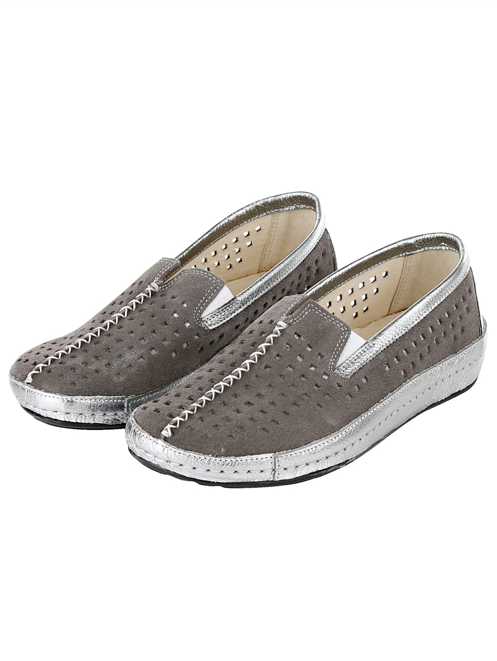 Vamos Slipper mit sommerlicher Perforation - Silberfarben