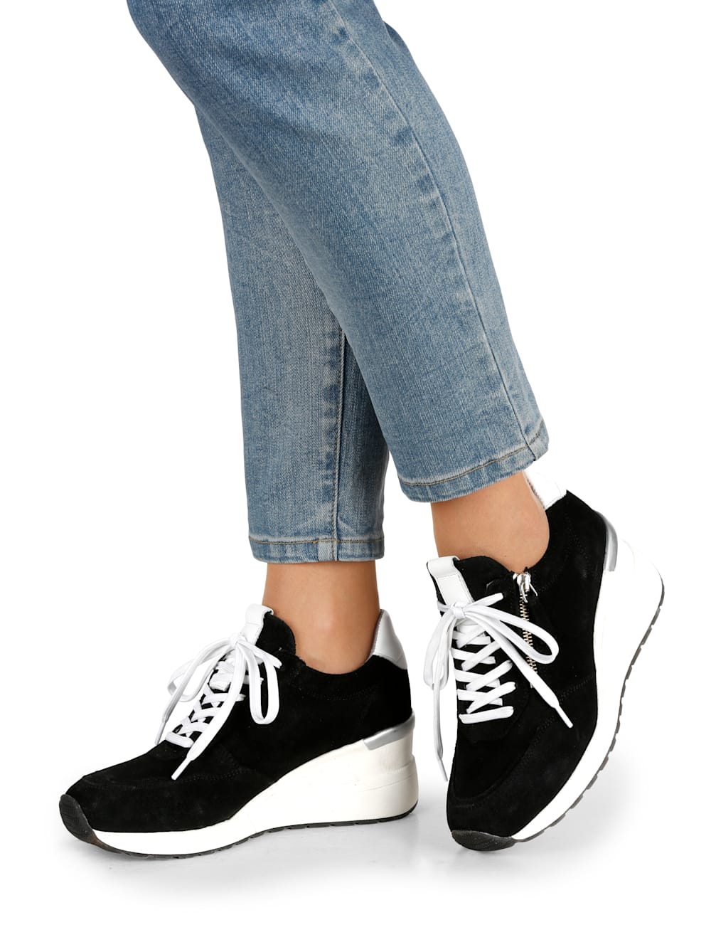 Vamos Schnurschuh mit extra hohem Keilabsatz - Schwarz