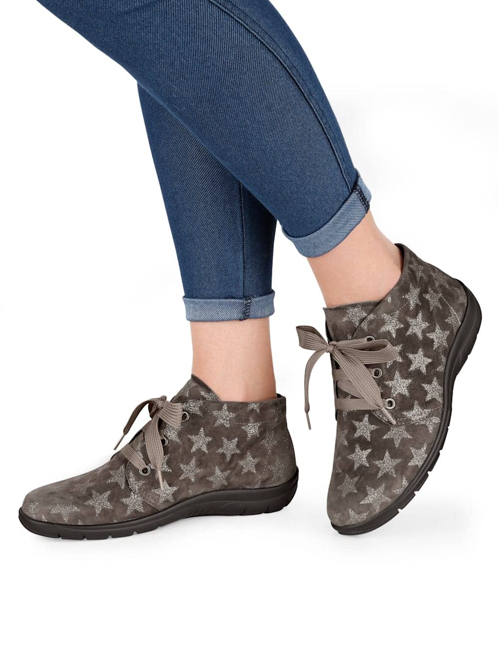 Vamos Schnurstiefelette aus weichem Leder - Silberfarben