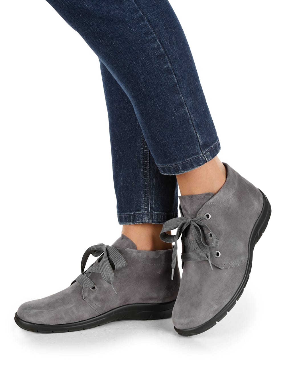Vamos Schnurstiefelette aus weichem Leder - Grau