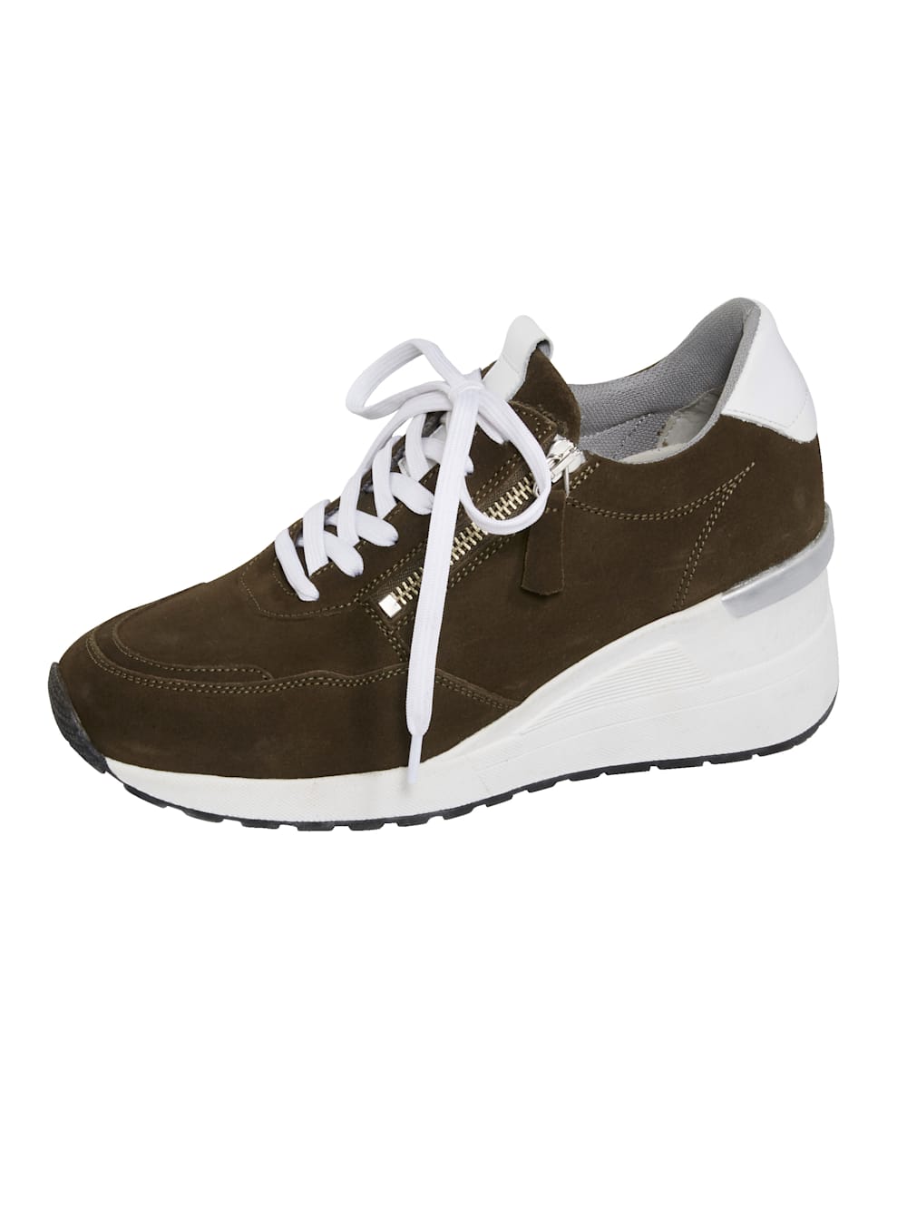Vamos Schnurschuh mit extra hohem Keilabsatz - Khaki